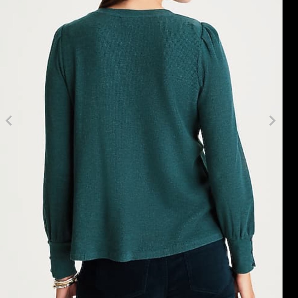 J. Jill Buttoned-Cuff Waffle Top in Dark Sea Heather Teal Size Medium Petite NEW - Picture 3 of 11